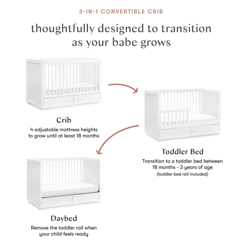 Bento 3-in-1 Convertible Storage Crib with Toddler Bed Conversion Kit