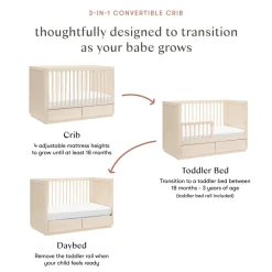 Bento 3-in-1 Convertible Storage Crib with Toddler Bed Conversion Kit