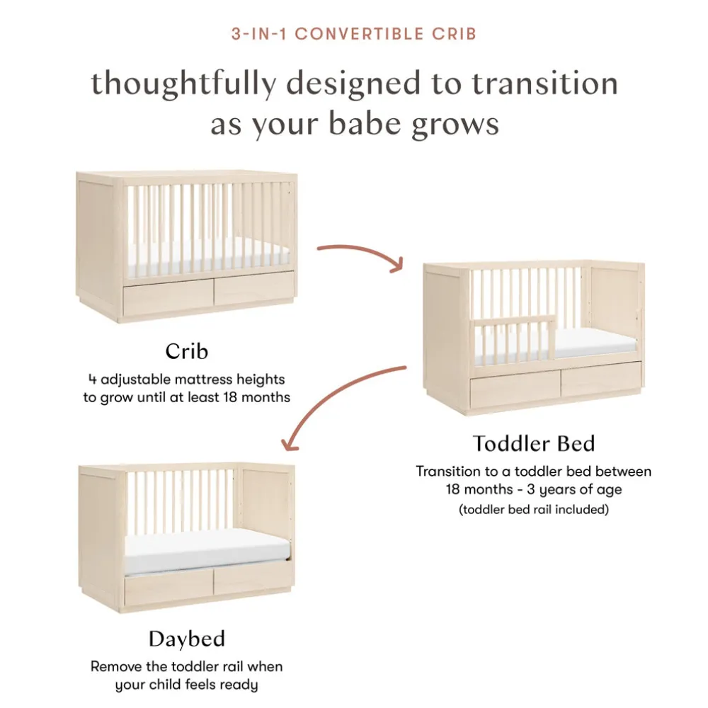 Bento 3-in-1 Convertible Storage Crib with Toddler Bed Conversion Kit