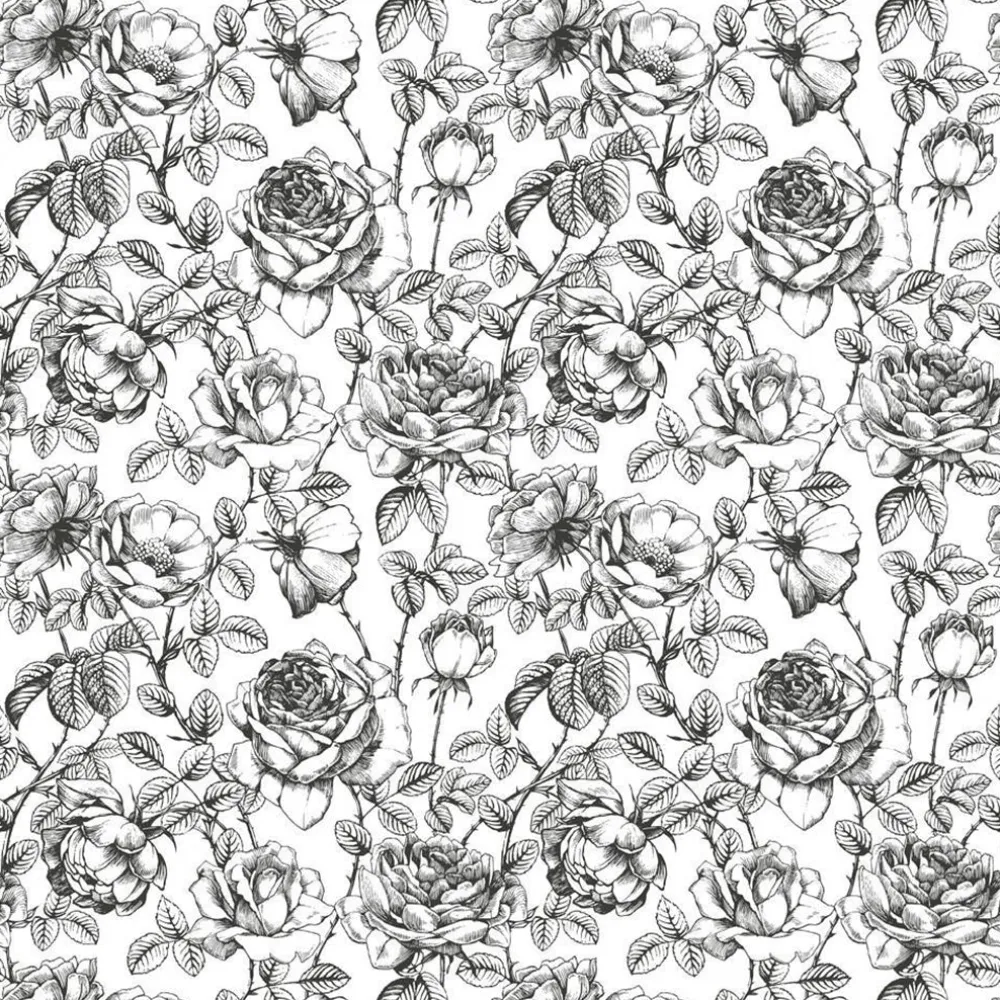 Black and White Floral Mural