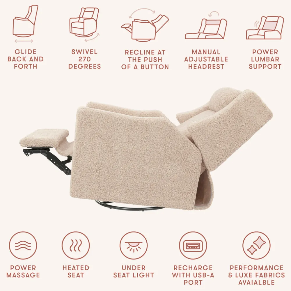 Kiwi Deluxe Power Recliner and Swivel Glider with Heat and Massage