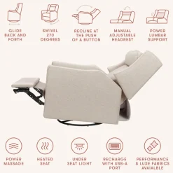 Kiwi Deluxe Power Recliner and Swivel Glider with Heat and Massage