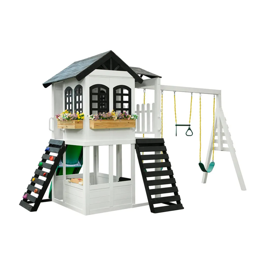 Reign Two Story Playhouse + Swing Attachment Bundle