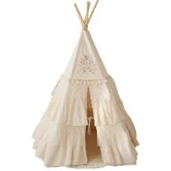 Teepee Tent with Frills and Mat Set