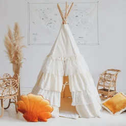 Teepee Tent with Frills and Mat Set